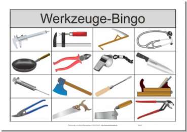 16 Felder Bilder-Bingo Werkzeuge