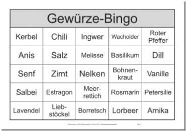 Bingokarte zum Markieren der beim Bingo-Spiel für Senioren gezogenen Begriffe