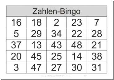 Bingokarte für das Bingo zum Thema Gewürze