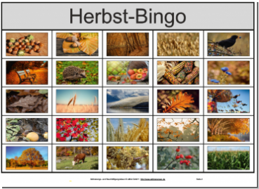 25 Felder Bilder-Bingo Herbst