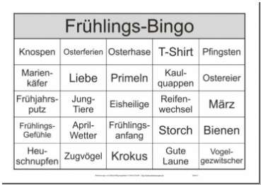 Bei der Jahreszeit Frühling ist es ein leichtes, 48 Begriffe für das Bingo-Spiel für Senioren zu finden