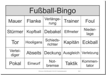 25 Fußball-Begriffe auf 10 Spielscheinen sind in jedem Bingo-Spiel enthalten