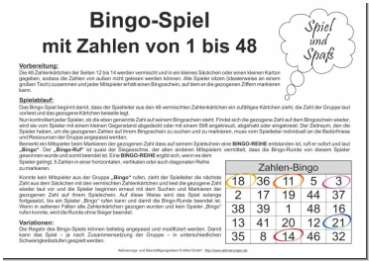 Spielanleitung für Bingo-Spiel für Senioren