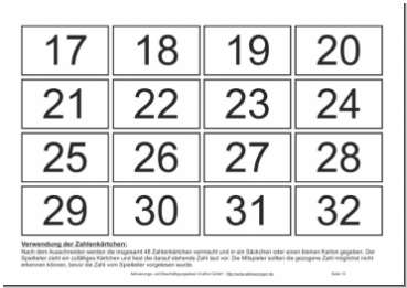 mit den 48 Zahlenkärtchen können Sie die Bingo-Zahlen genauso wie mit Bingo-Kugeln ziehen