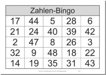Bingo Spielscheine Mit Zahlen Von 1 Bis 48
