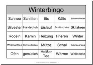 Grosse Bingokarten In Dina4 Mit 48 Begriffen Aus Der Jahreszeit Winter