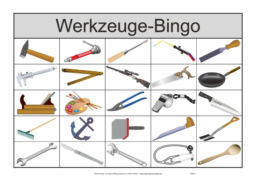 Ein Sehr Lustiges Bilder Bingo Spiel Von Werkzeugen Fur Senioren