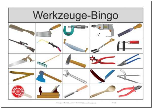 48 Zeichnungen verschiedener Werkzeuge für Bingo-Runden mit Senioren