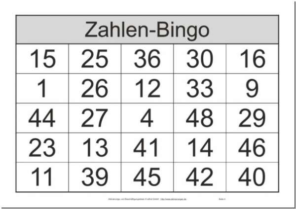 10 Bingoscheine formatfüllend in DinA4-Größe