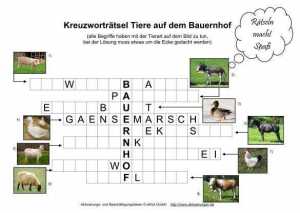 Kreuzworträtsel Tiere auf dem Bauernhof zur Aktivierung von
